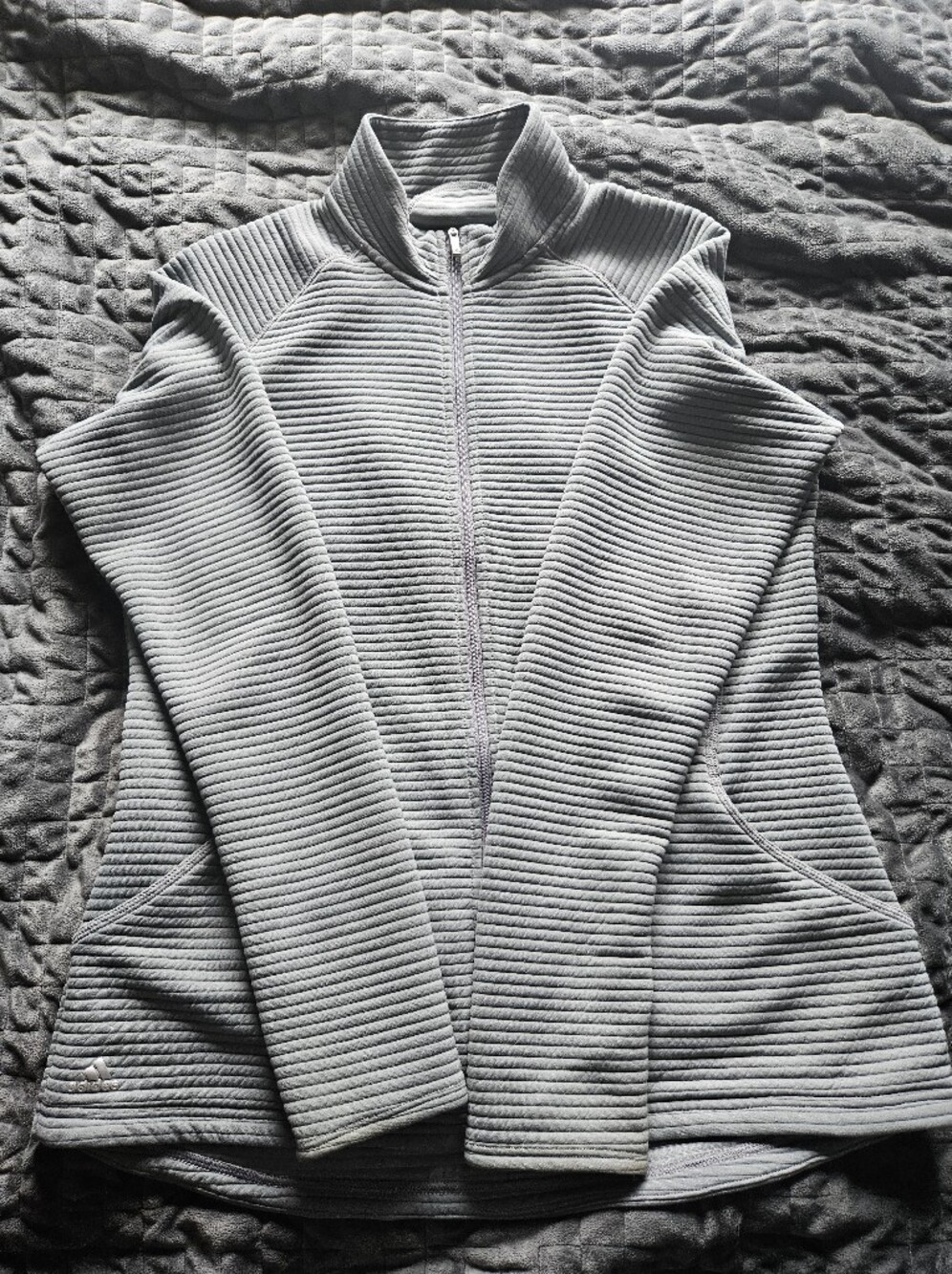 adidas Light Gray Ribbed Full-Zip Women's Sweater
